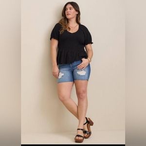 TORRID 1X Cotton Modal Slub Smocked Short Sleeve Babydoll-Black Sz 1X(14/16) NWT